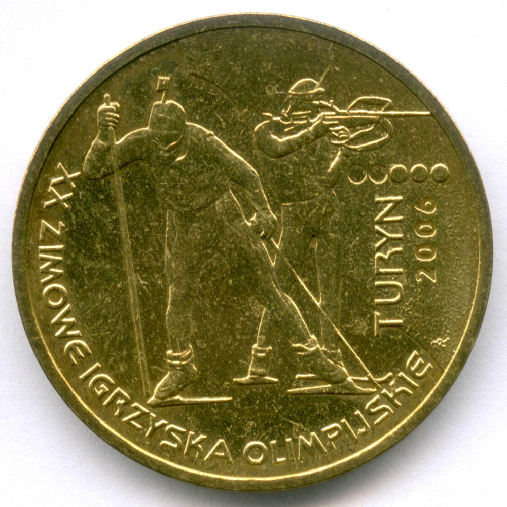 2 злотых 2006 год. Польша. XX зимние Олимпийские игры, Турин 2006. Латунь XF-AU