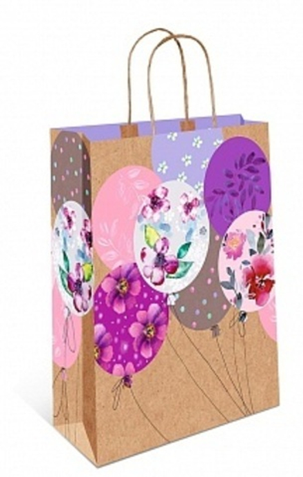 Пакет подарочный Цветочные шарики Крафт 32*26*12 см.