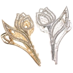 Заколка - краб для волос со стразами на блистере «ДЕ Палма», тюльпан, цвет золото и серебро, 12*5.5см (пакет с подвесом)
