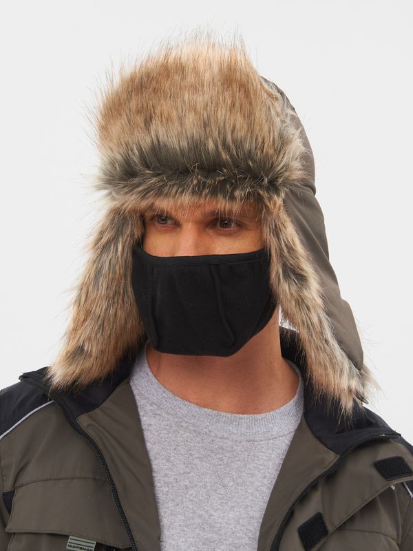 Шапка ушанка с маской Евро Енот ткань Taslan цвет Хаки