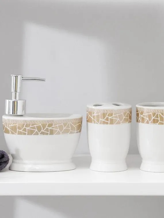 Набор аксессуаров для ванной комнаты Доляна «Мрамор», 3 предмета (дозатор с подставкой 550 мл, 2 стакана)
