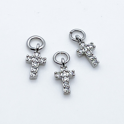 Подвеска Крест, цвет родий, фианиты, размер 9*5 мм, цена за 1 шт