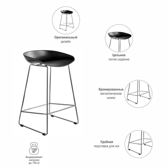 Полубарный стул Noel чёрный с хромированными ножками