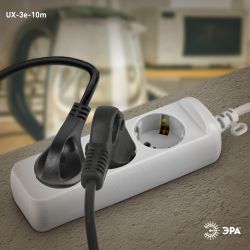 Удлинитель электрический ЭРА UX-3e-10m с заземлением 3 розетки 10 м ПВС 3x0,75мм2 10А