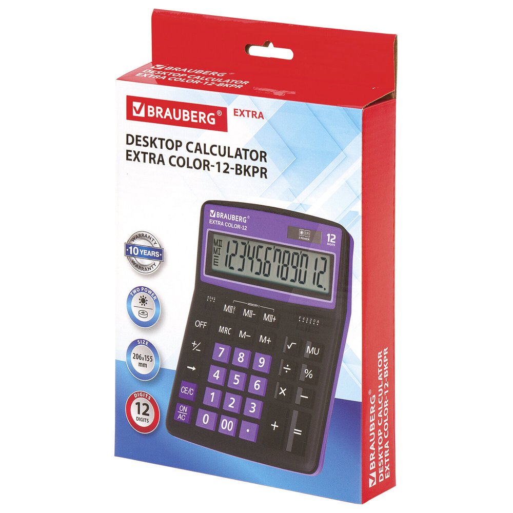 Калькулятор настольный BRAUBERG EXTRA COLOR-12-BKPR (206x155 мм) 12 разрядов двойное питание черно-пурпурный
