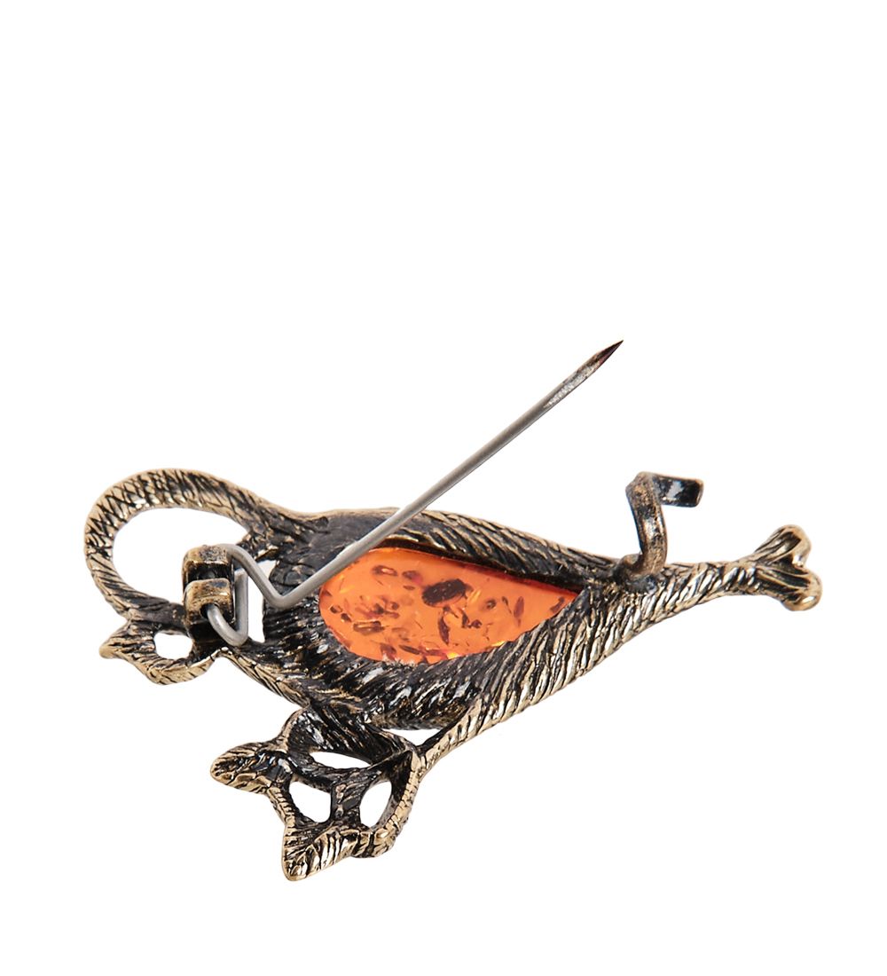 AM-1637 Брошь «Кошка Капля» (латунь, янтарь)