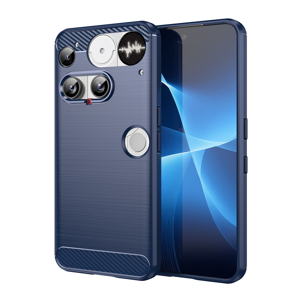 Чехол синего цвета на Nothing Phone 3, мягкий отклик кнопок, серия Carbon (с дизайном под карбон) от Caseport