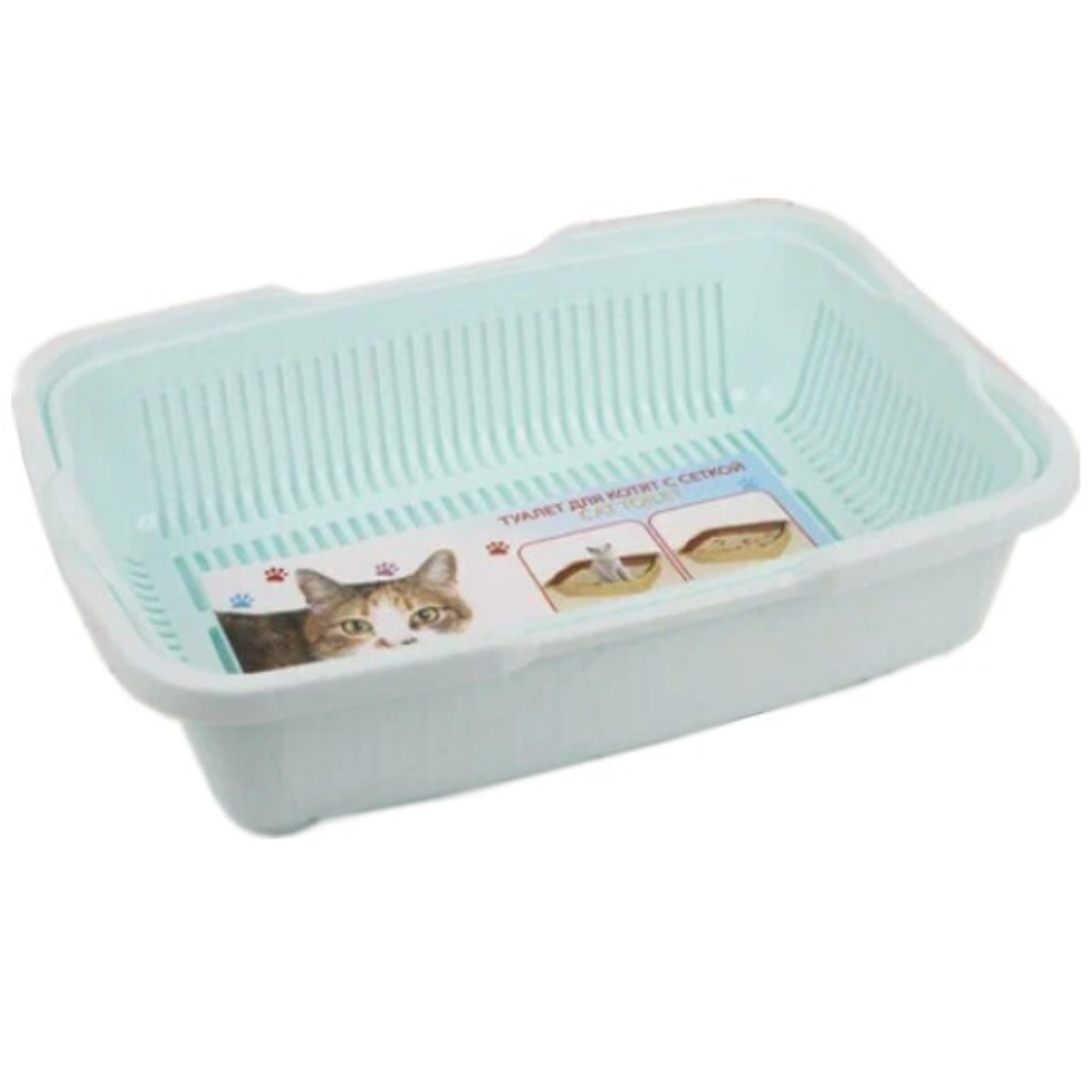 Туалет для котят с сеткой ментол-белый