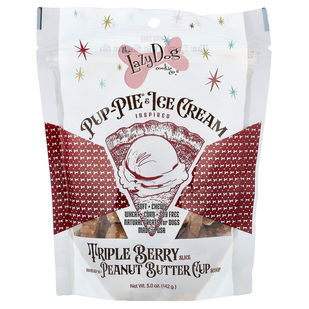 Lazy Dog Cookie, Pup-Pie® и мороженое, лакомство для собак, ломтик из трех ягод с мерной ложкой из арахисовой пасты, 142 г (5 унций)