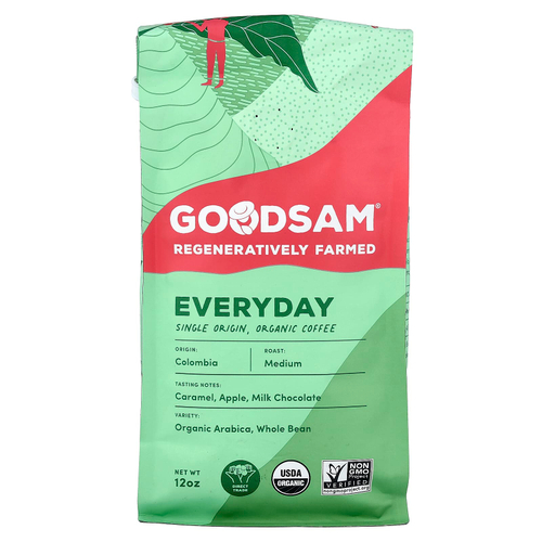GoodSam, органический кофе одного происхождения, для ежедневного использования, цельные зерна, средняя обжарка, 12 унций