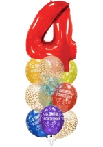 Фонтан c красной цифрой «4» из 10 воздушных шаров с гелием