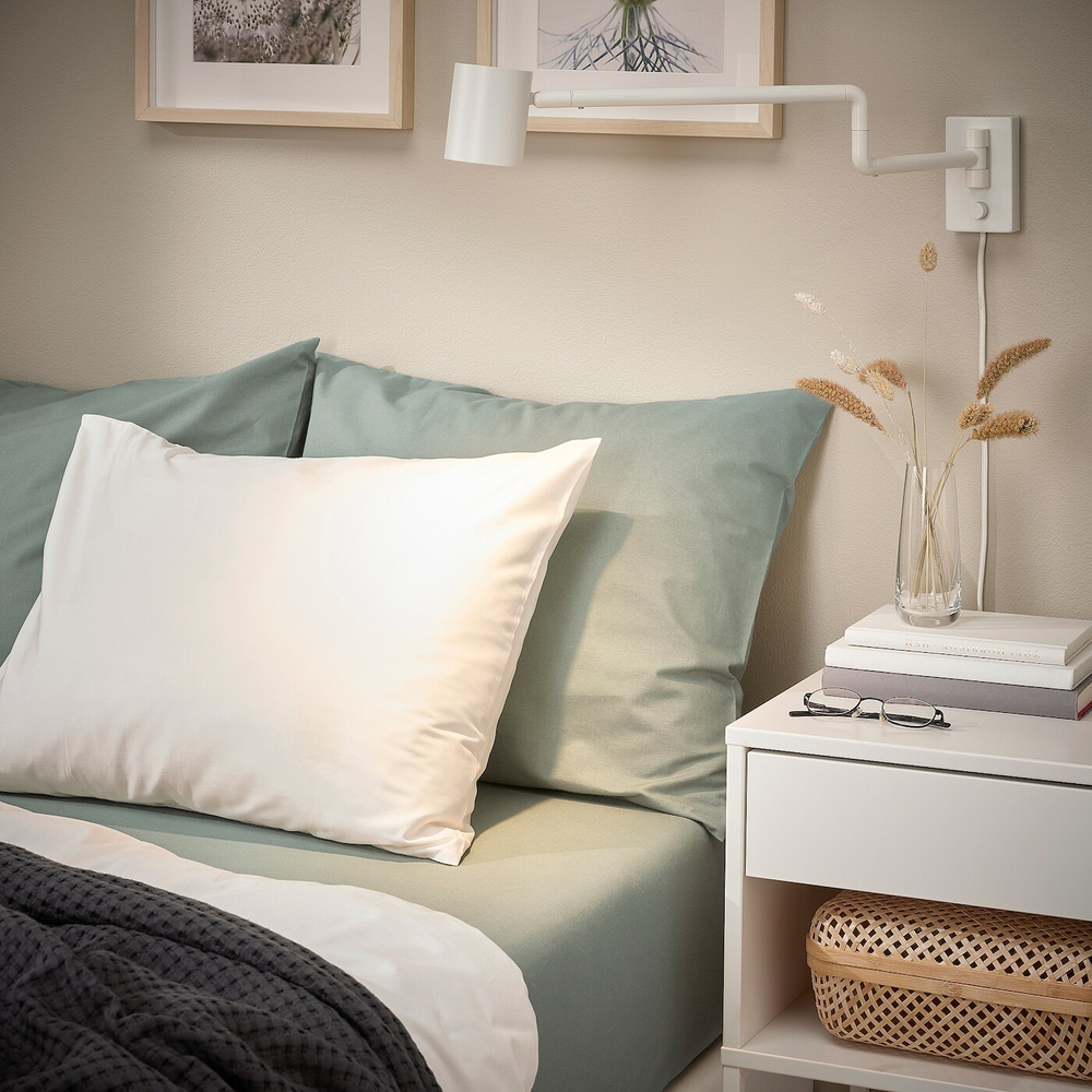 IKEA DVALA  (ИКЕА ДВАЛА)  -  Простыня на резинке, серо-зеленая, 90x200 см