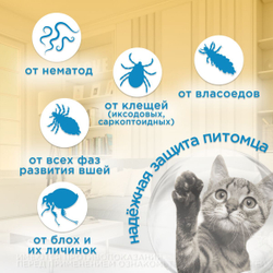 Капли на холку против блох, клещей и круглых гельминтов Elanco Адвокат для кошек и хорьков до 4кг, 3пипетка