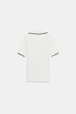 ZARA ПОЛО В РУБЧИК С КОНТРАСТНЫМ УЗОРОМ ZA, ЗЕЛЕНЫЙ/ЭКРЮ