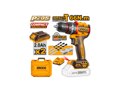 Шуруповерт Б/Щ УДАРНЫЙ "20V MAX" INGCO INDUSTRIAL 66Нм, БЗП металл 13мм, 2АКБ+ЗУ, КЕЙС (1/5)