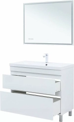 Тумба с раковиной Aquanet Нота New 100 344150+284116 белая глянцевая