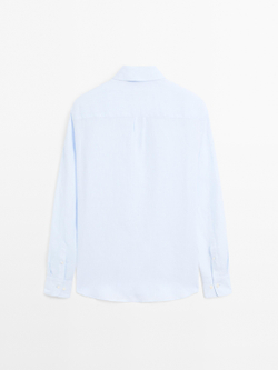 Massimo Dutti Рубашка из 100% льна, стандартного кроя, небесно-голубой