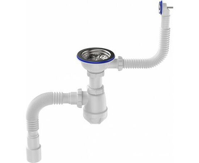 Сифон для мойки 3 1/2"х40 с металлической решеткой с круглым переливом с гофротрубой 40х40/50 B0139 Aquant