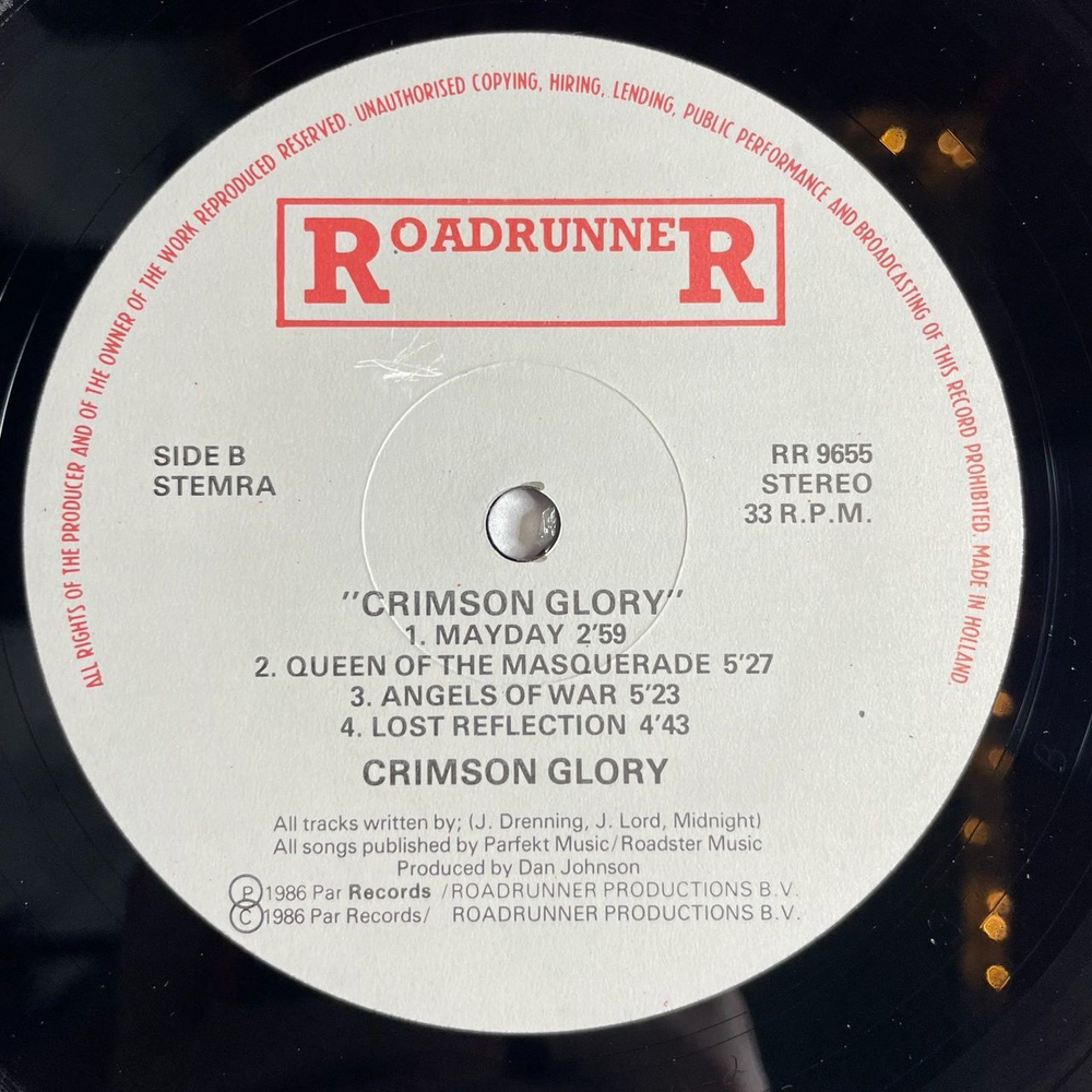 Винтажная виниловая пластинка LP Crimson Glory (Holland 1986)
