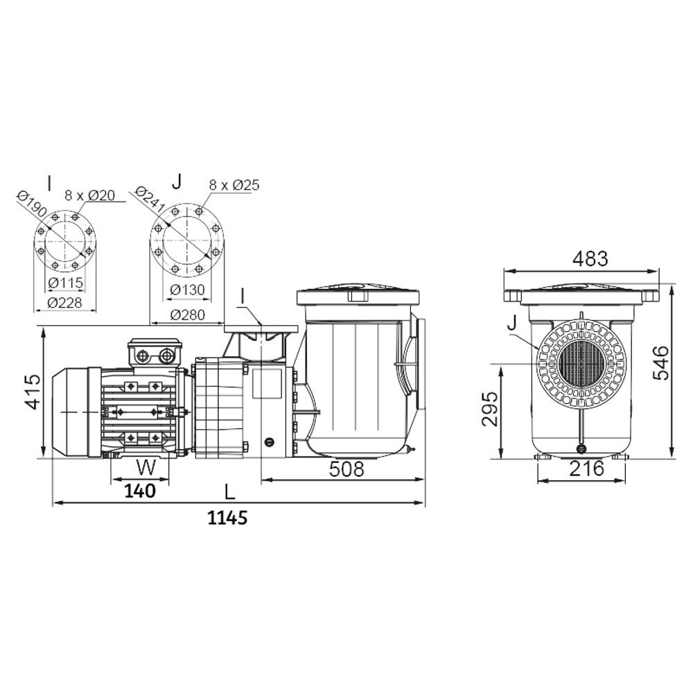 Насос FCP-10AN с префильтром 117-137м³/час(14-10м), 3ф/380В, 8,6/7,5 кВт