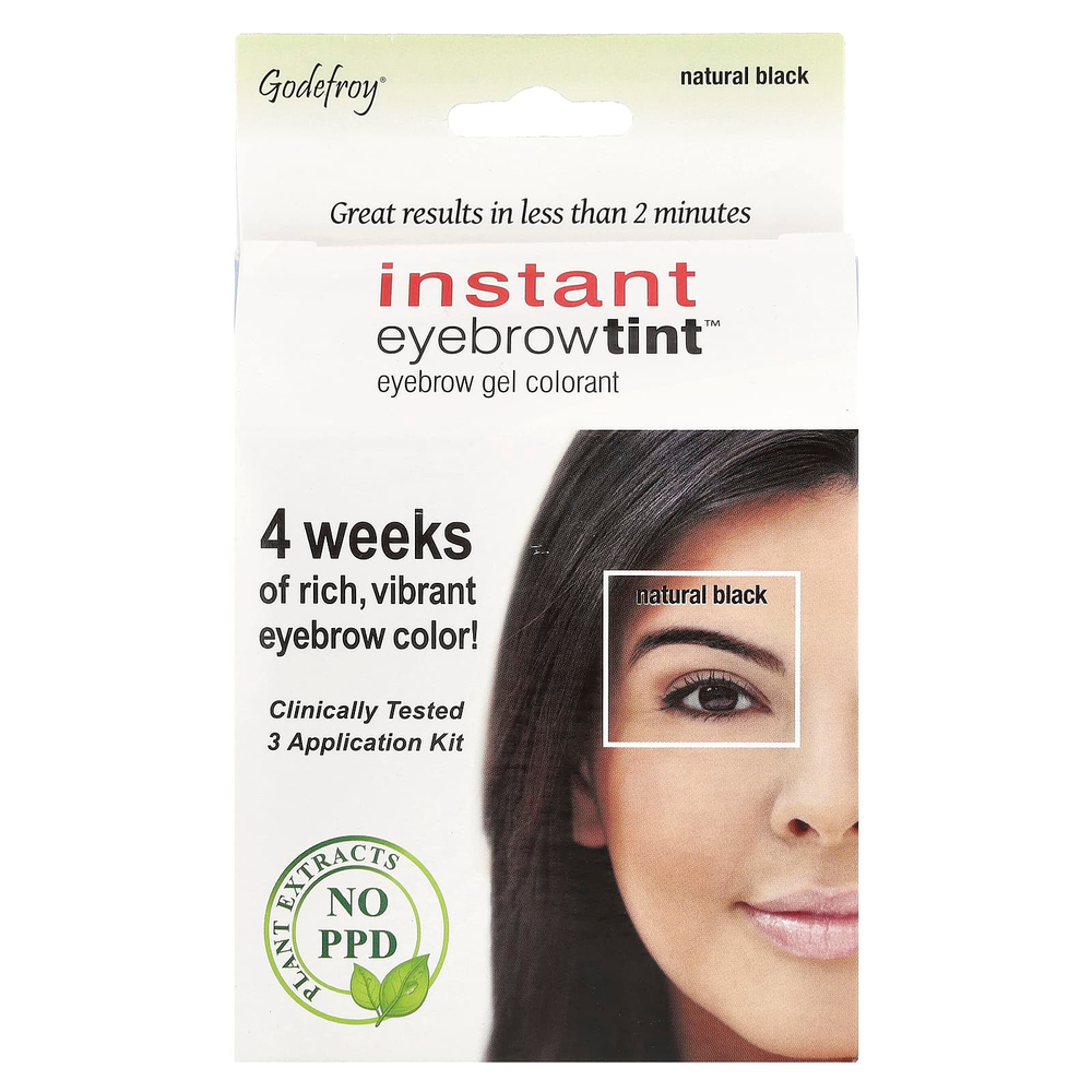 Godefroy, Мгновенный оттенок для бровей, Natural Black, 3 комплекта для нанесения