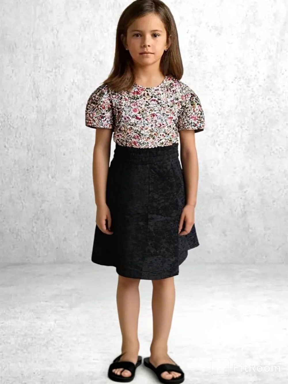 105691 Юбка детская 8-клинка футер 2-х нитка хаки мрамор (64-122/128)