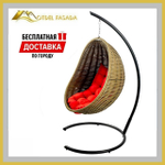 Кресло-кокон подвесной напольный Темно-зеленый с Красной подушкой (Комплект)