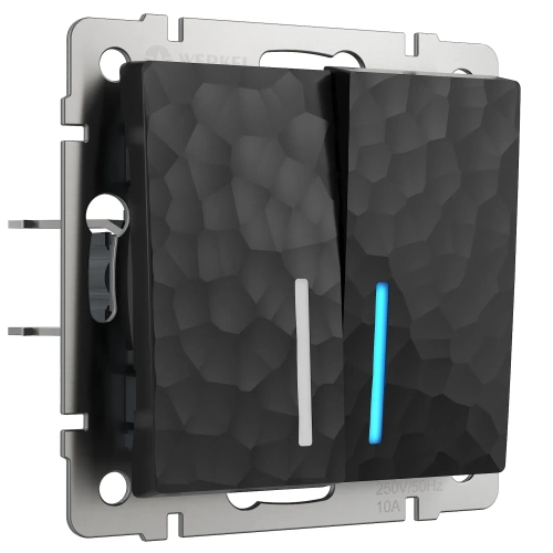 Выключатель двухклавишный проходной с подсветкой Hammer (черный) W1222108