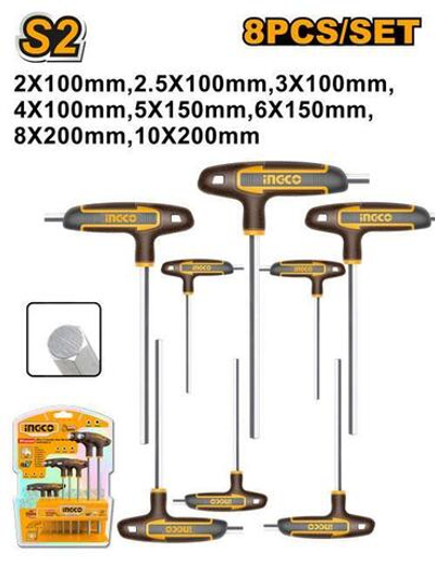 Набор Т-образных шестигранных ключей HEX 2-10мм S2 8шт. INGCO HHKT80818 INDUSTRIAL