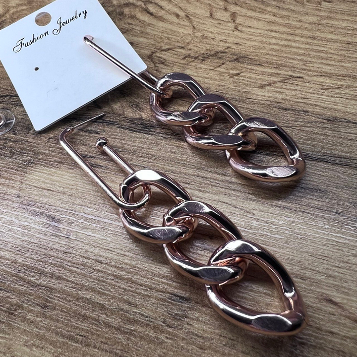 Серьги "Цепи" застежка узелок 3 звена плетение панцирное металл цвет медный 7,5 см