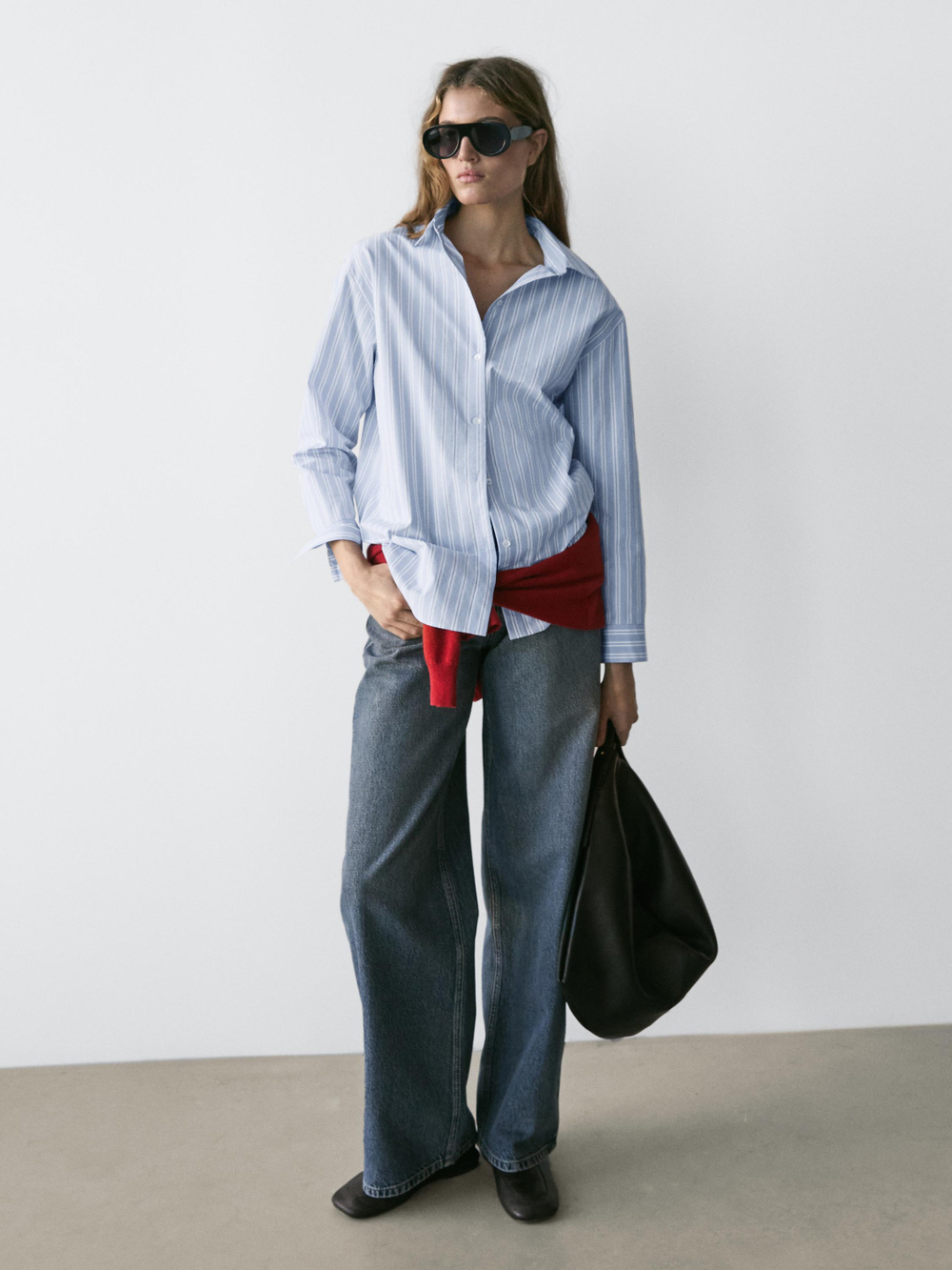 Massimo Dutti Рубашка из хлопка в полоску, синий