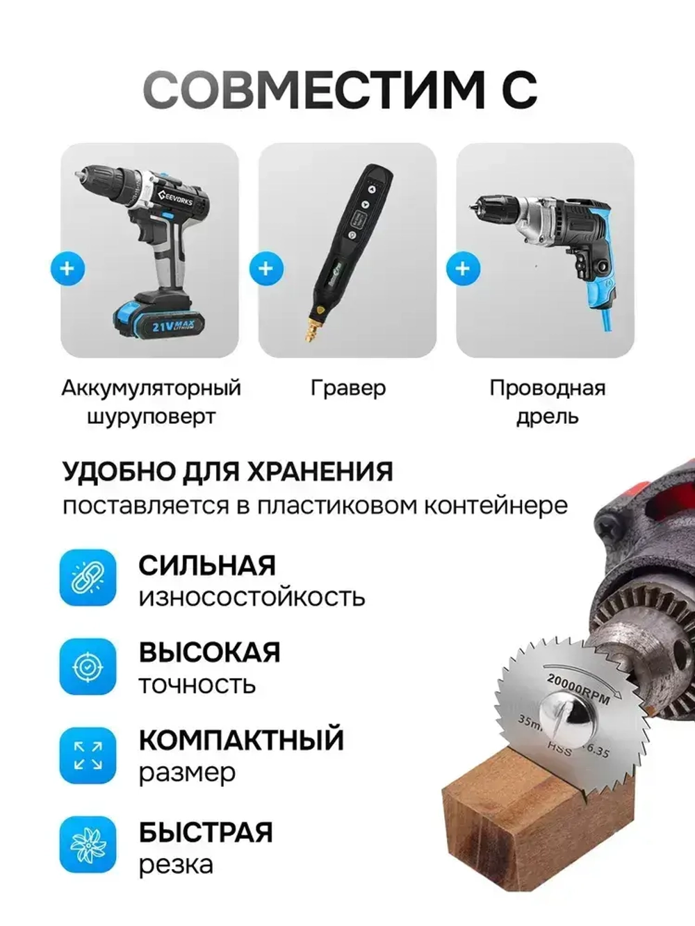 Набор дисков и отрезных кругов для гравера, дрели, шуруповерта