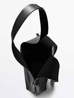 Massimo Dutti Сумка-тоут из кожи наппа, черный