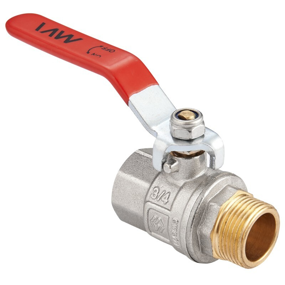 Кран латунный шаровой MVI BV.512, DN 40, PN 40, никелированный, полнопроходной, муфта-штуцер, рычаг