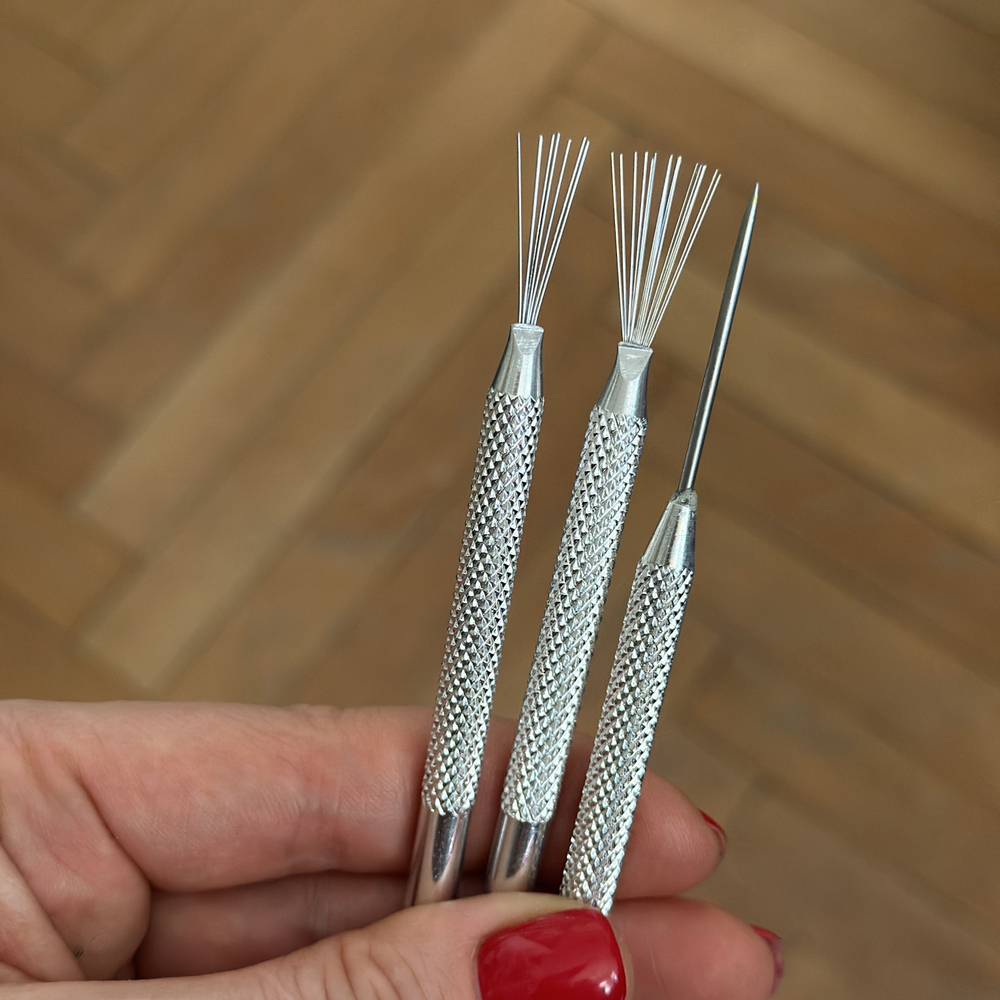 Набор инструментов металлические стеки для лепки "Набор три предмета: 2 текстурные кисти и шило"Кисть текстурная металлическая / стек для лепки