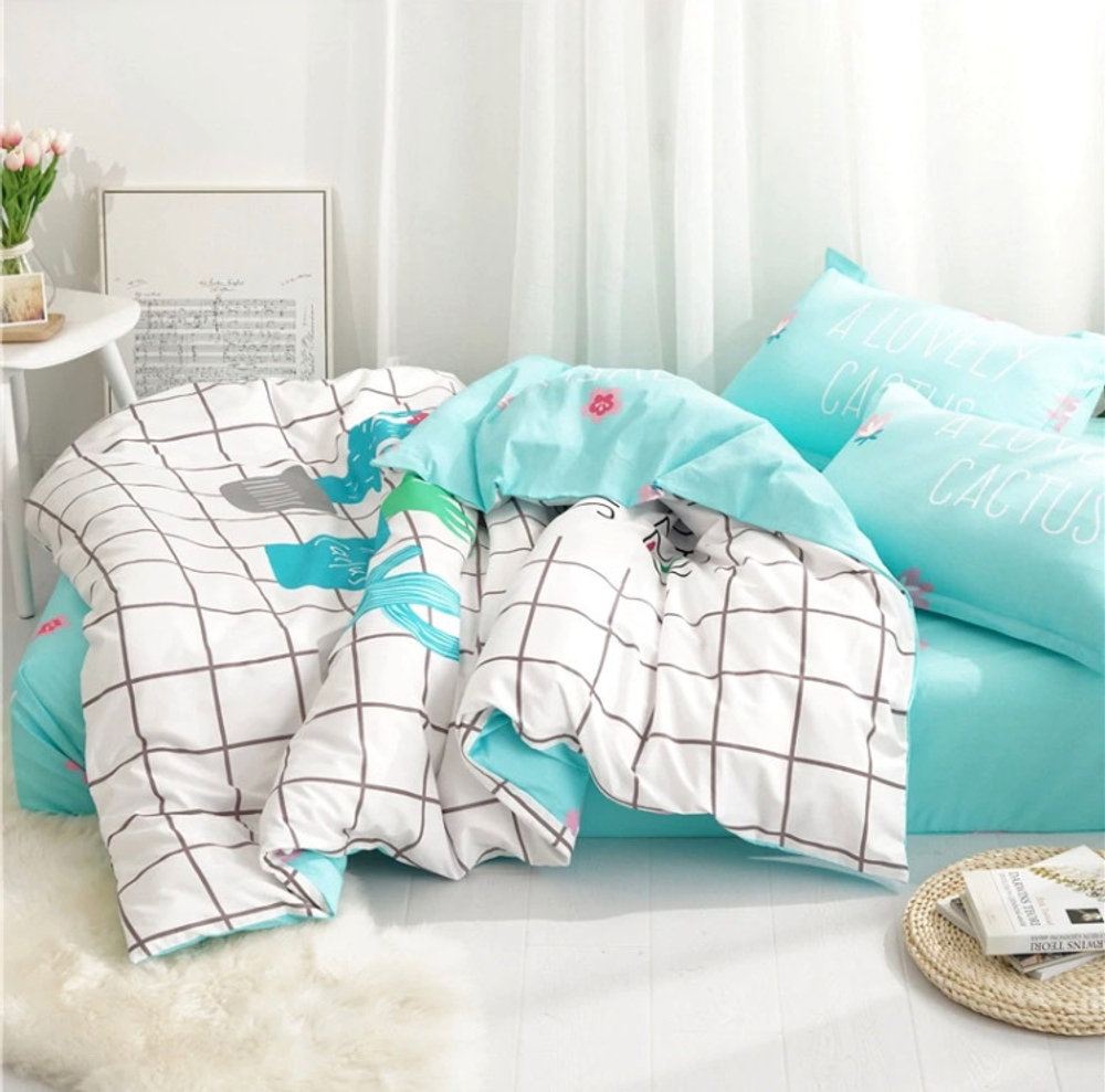 Постельное белье 1.5 Полуторка Сатин Детское Кактусы