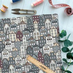 Ткань кулирная гладь многослойные серые дома