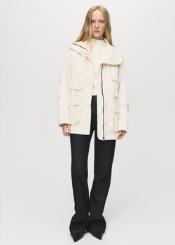 MANGO Джинсовая парка с карманами, желтовато-белый