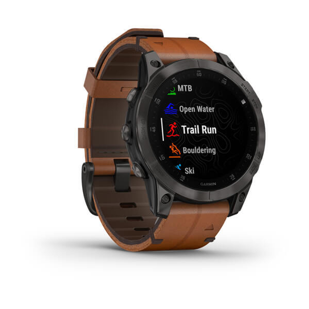 Смарт-часы GARMIN Epix (Gen 2) Sapphire титановый черный с коричневым кожаным ремешком,  010-02582-30