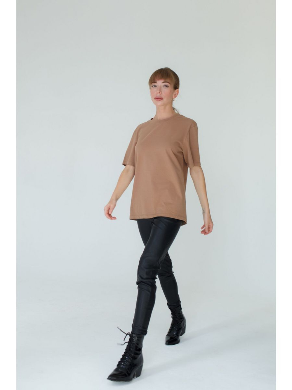 Футболка унисекс бежевая повседневная базовая оверсайз
