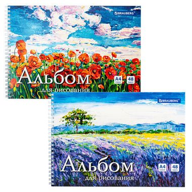 Альбом для рисования, А4, 48 л., гребень, обложка картон, (BRAUBERG), 205х290 мм, 