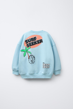 ZARA ТОЛСТОВКА С ПРИНТОМ, ГОЛУБОЙ