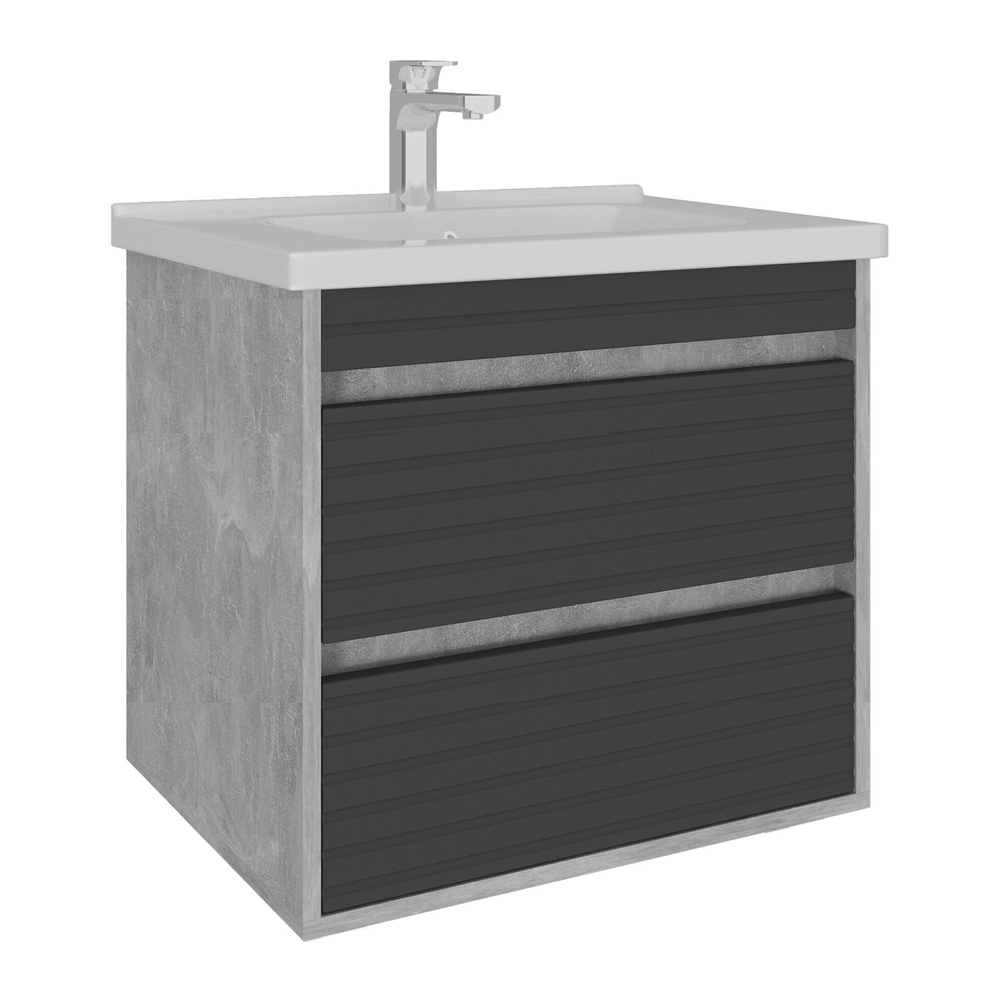 AVK2. Тумба навесная, 2 Ящика, 800, коллекция (Леона 2.0, Cersanit Como, Ателье Светлое, Графит древесный)