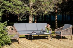 "Канны" лаунж-зона 5-местная из роупа со столом "Верона" (серый гранит), каркас алюминиевый коричневый, роуп коричневый