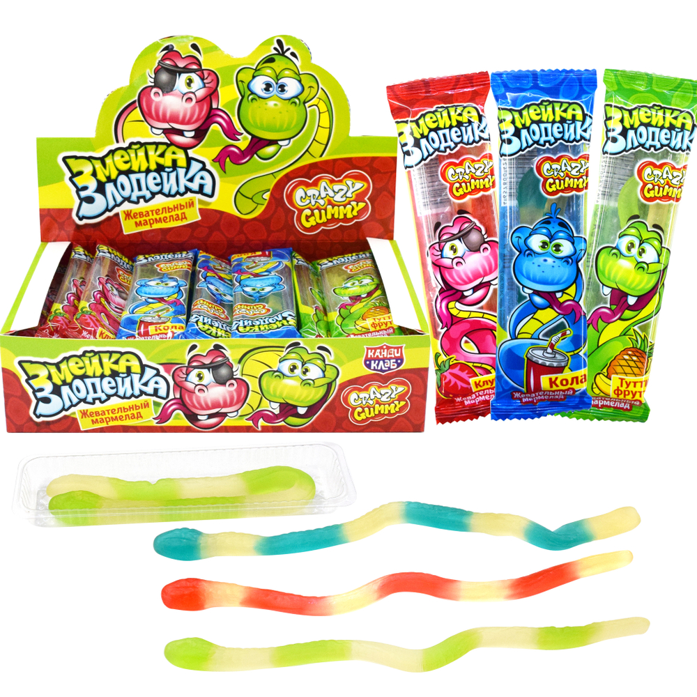 Мармелад жев "CRAZY GUMMY. Змейка-Злодейка" ассорти 10гр*30шт*12 бл