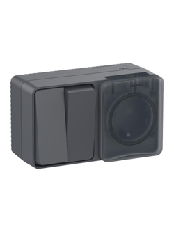 Блок ОП AtlasDesign PROFI IP54 (розетка 1-м 16А заземл. защ. шторки + 2-кл. выключатель 10А) антрацит SE ATN544074