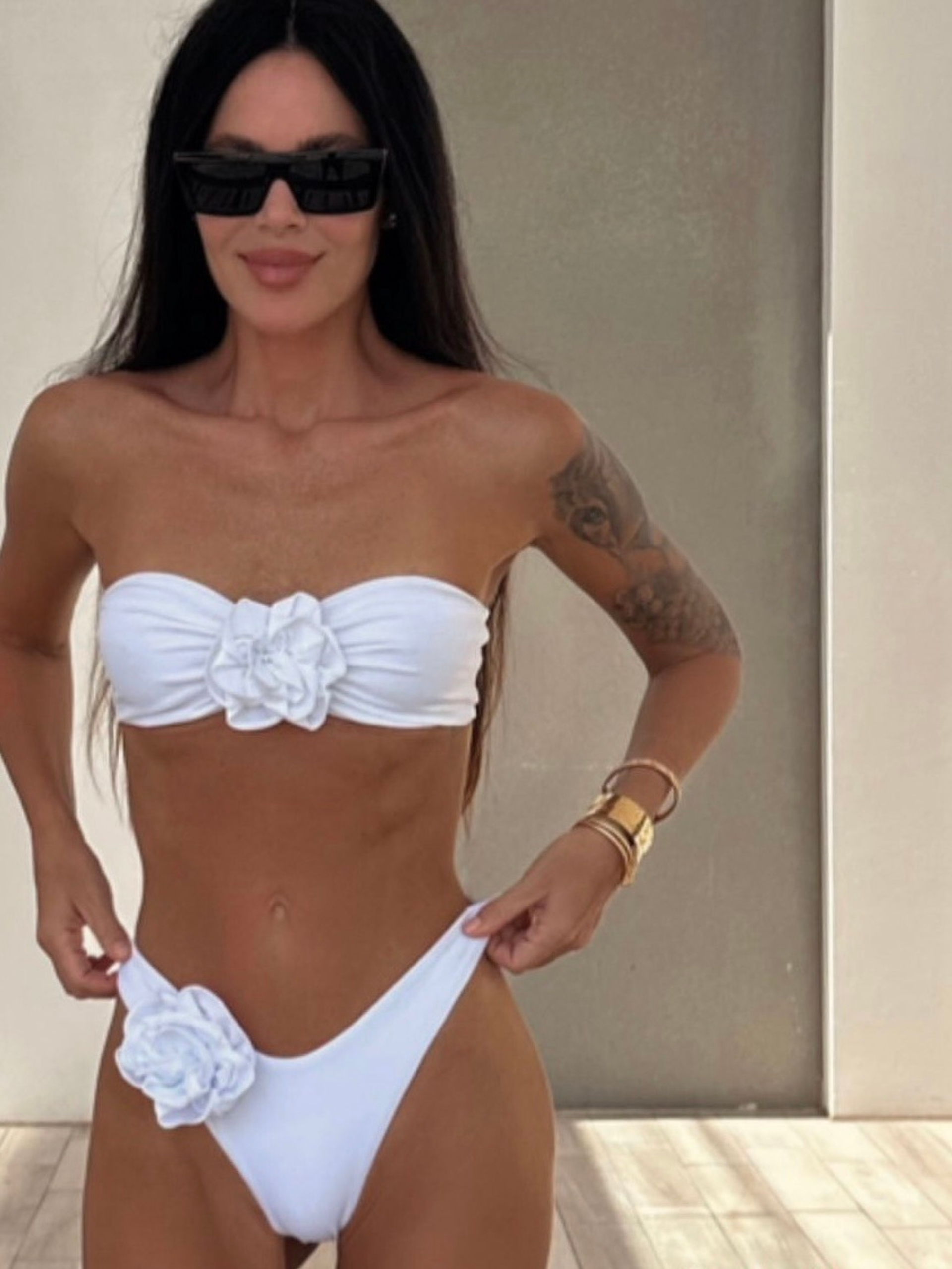 Купальник Флауэр Бандо белый пошив