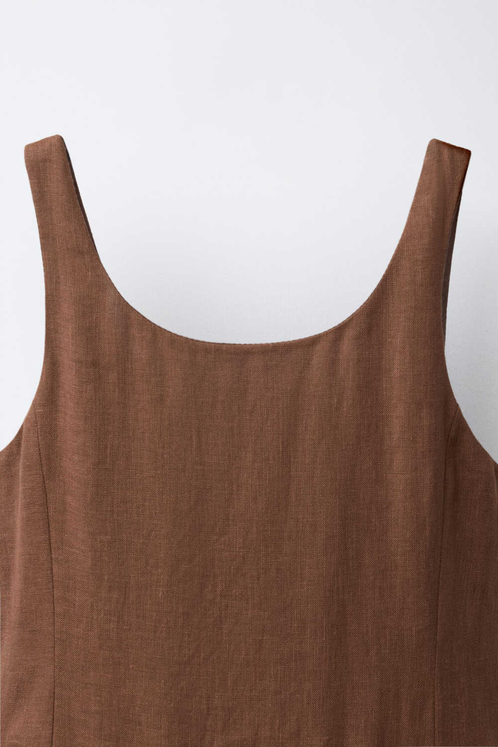 ZARA ПЛАТЬЕ ИЗ 100% ЛЬНА В СТИЛЕ КОЛОР-БЛОК, КОРИЧНЕВЫЙ