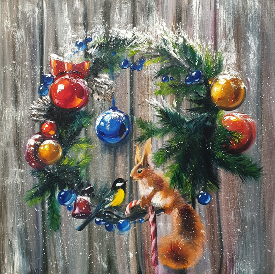 Новогодний венок с белочкой