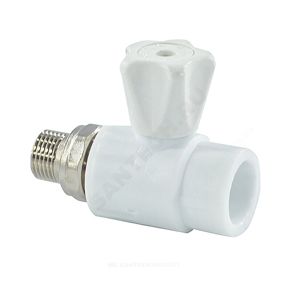 Кран шаровой PP-R белый Дн 25х1/2" НР прямой для радиатора VALFEX 10149125